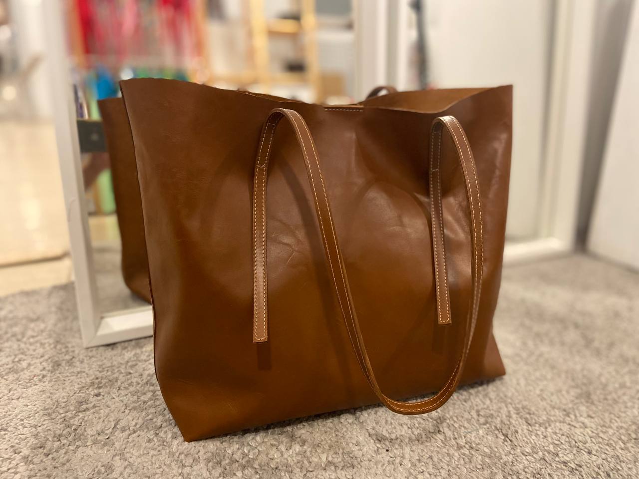 Leather coloured cow leather shopper bag Lorena Barcelona